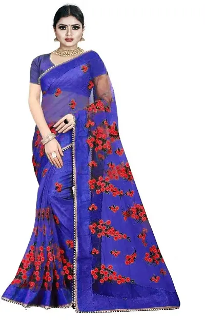 New Trendy Net Embroidered Sarees with Blouse Piece