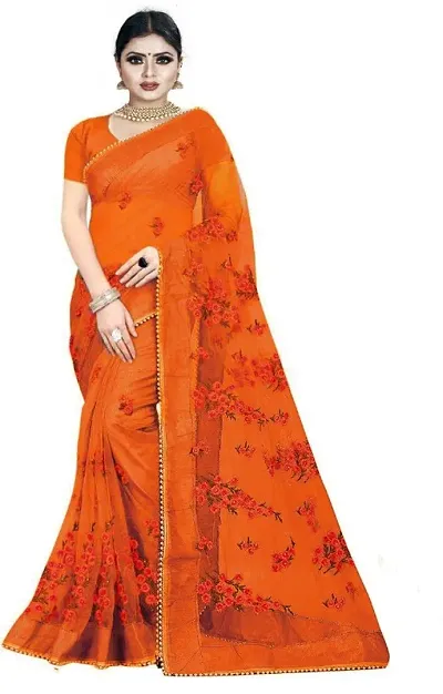 New Trendy Net Embroidered Sarees with Blouse Piece