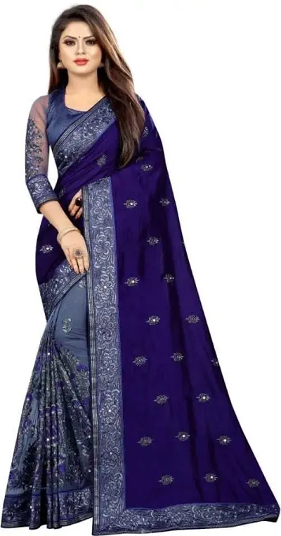 Partywear Silk Blend Embroidered Half & Half Sarees