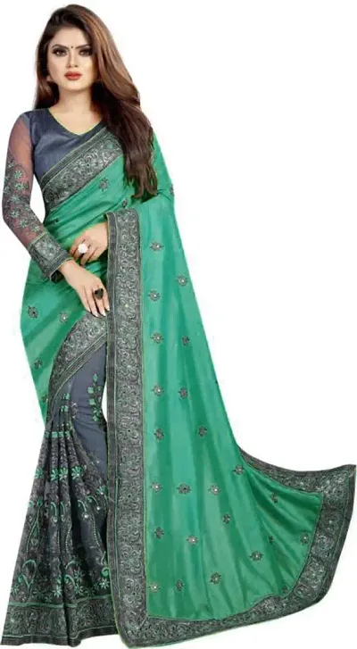 Multicolored Chiffon Embroidered Saree with Blouse Piece