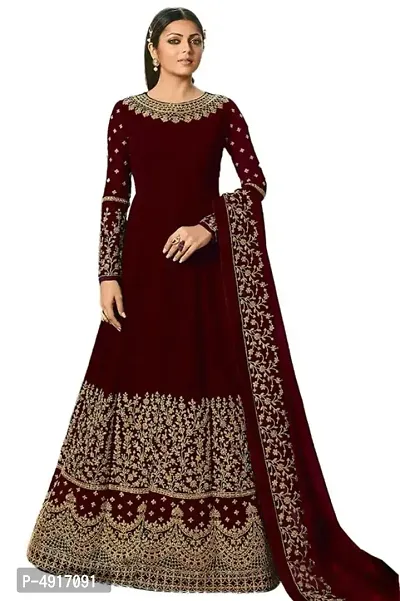 Stylish Taffeta Silk Embroidered Ethnic Gown With Dupatta Set-thumb0