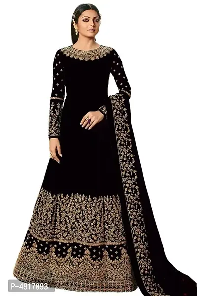 Stylish Taffeta Silk Embroidered Ethnic Gown With Dupatta Set-thumb0