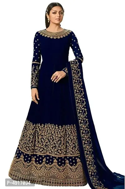 Stylish Taffeta Silk Embroidered Ethnic Gown With Dupatta Set-thumb0