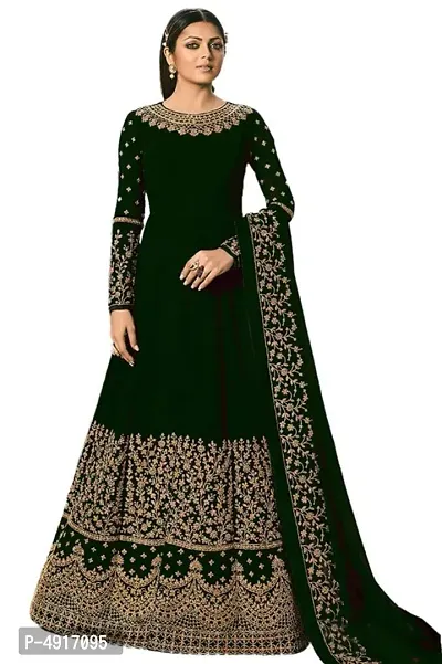 Stylish Taffeta Silk Embroidered Ethnic Gown With Dupatta Set