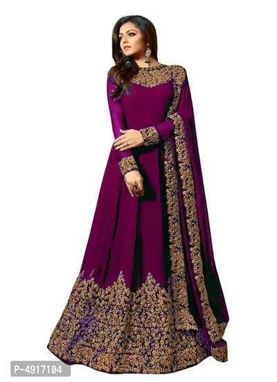 Stylish Taffeta Silk Embroidered Gown With Dupatta Set-thumb0