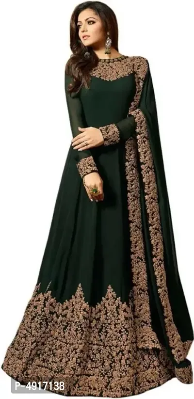 Stylish Taffeta Silk Embroidered Gown With Dupatta Set