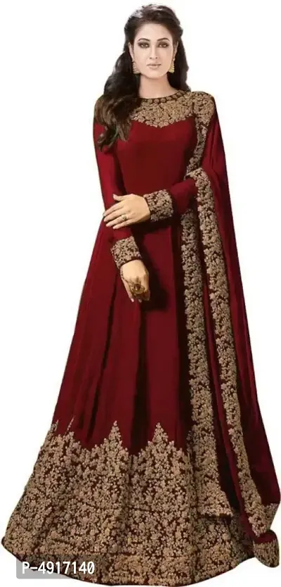 Stylish Taffeta Silk Embroidered Gown With Dupatta Set