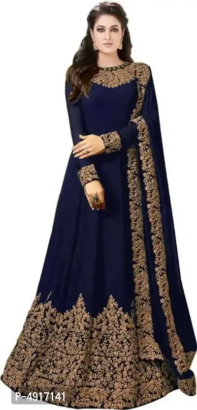 Stylish Taffeta Silk Embroidered Gown With Dupatta Set-thumb0