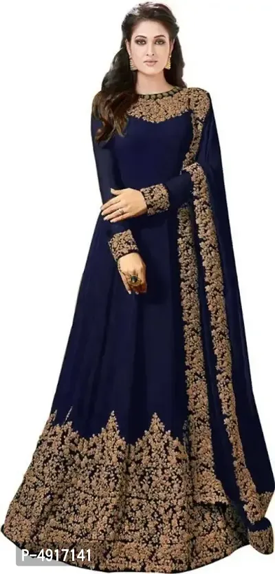 Stylish Taffeta Silk Embroidered Gown With Dupatta Set