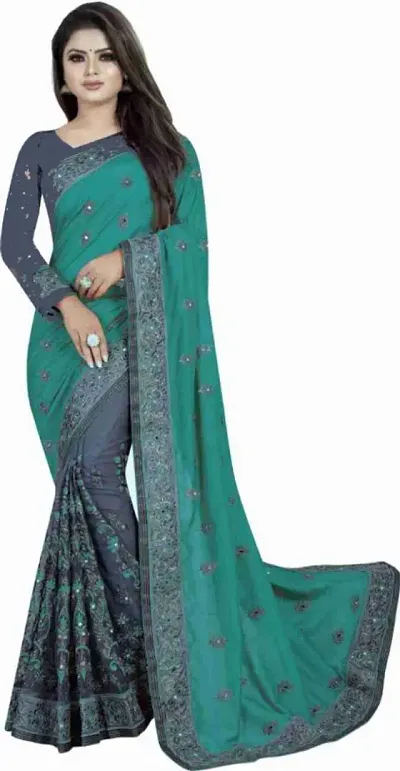Georgette Embroidered Sarees with Blouse Piece