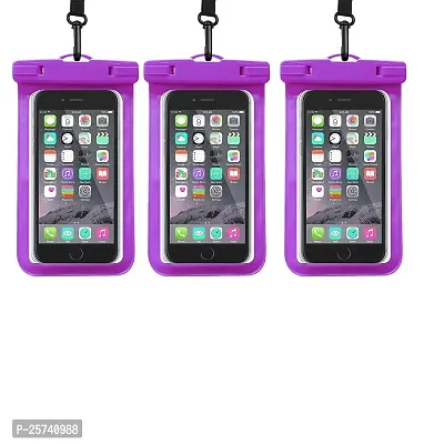 KOPILA Universal Waterproof Smartphone Protective Pouch Suitable for Pool,  Heavy Rain Suitable for All 7 Inches Smartphones (Set of-3,Purple)-thumb0