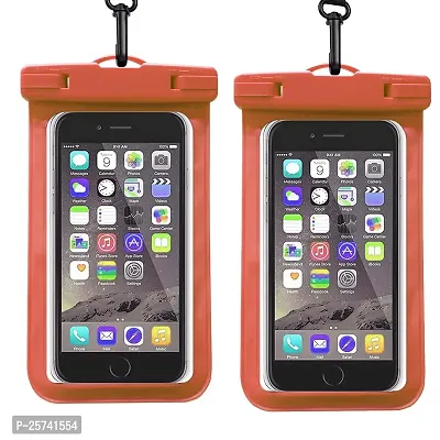 KOPILA Universal Waterproof Smartphone Protective Pouch Suitable for Pool,  Heavy Rain Suitable for All 7 Inches Smartphones (Set of-2,Orange)-thumb0