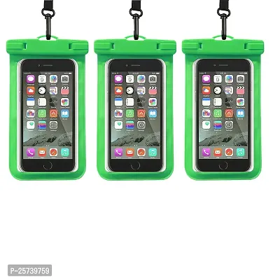 KOPILA Universal Waterproof Smartphone Protective Pouch Suitable for Pool,  Heavy Rain Suitable for All 7 Inches Smartphones (Set of-3,Green)-thumb0