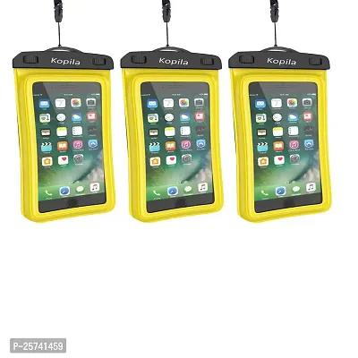 KOPILA Universal Waterproof Smartphone Protective Pouch Suitable for Pool,  Heavy Rain Suitable for All 7 Inches Smartphones (Set of-3,Yellow)-thumb0