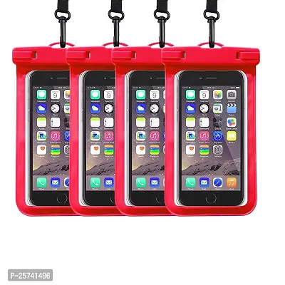 KOPILA Universal Waterproof Smartphone Protective Pouch Suitable for Pool,  Heavy Rain Suitable for All 7 Inches Smartphones (Set of-4,Red)