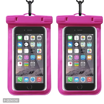 KOPILA Universal Waterproof Smartphone Protective Pouch Suitable for Pool,  Heavy Rain Suitable for All 7 Inches Smartphones (Set of-2,Pink)-thumb0