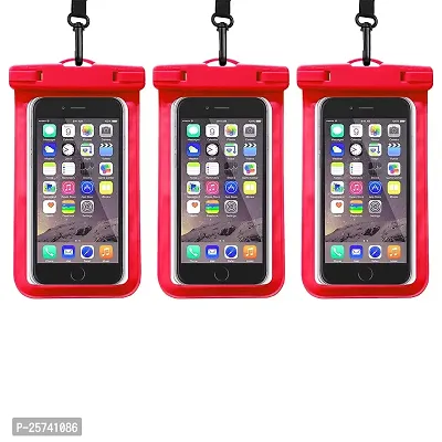 KOPILA Universal Waterproof Smartphone Protective Pouch Suitable for Pool,  Heavy Rain Suitable for All 7 Inches Smartphones (Set of-3,Red)-thumb0