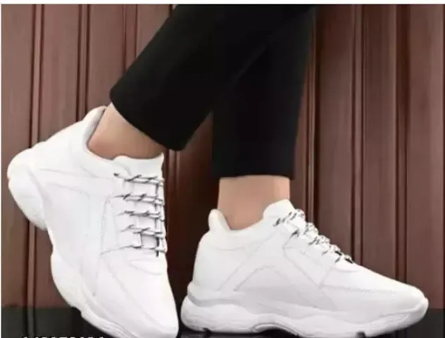 Stylish White Nubuck Self Design Sports Shoes For Men