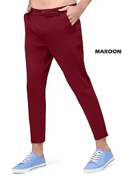 NANDINI FAB Solid Polyster Men's Casual Pant, Tapered Fit, Mid Rise, Ankle Length Multi-Pocket Stretchable s for Men, Trousers (Maroon, 34)-thumb1
