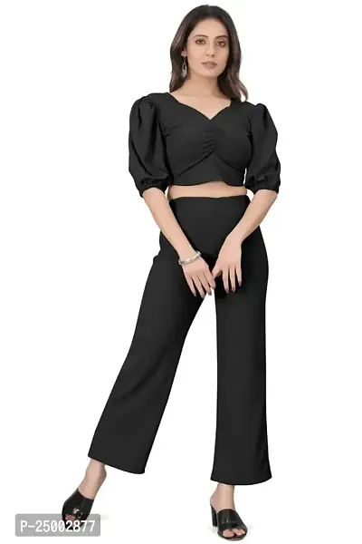 NANDINI FAB Women's Two Piece Top and plazzo set Short Jumpsuit Dress In Solid Colours (Black, L)-thumb0