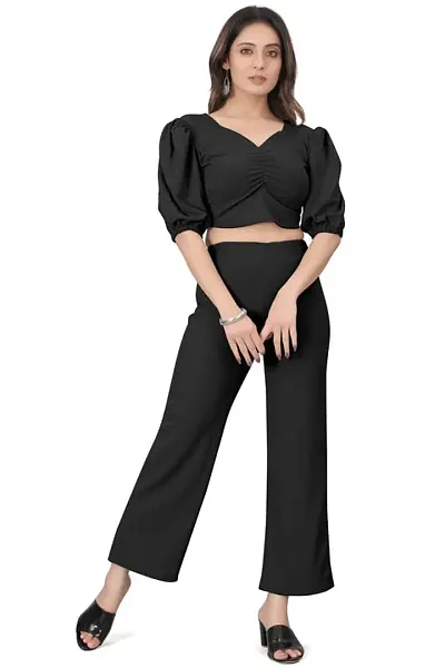 NANDINI FAB Women's Two Piece Top and plazzo set Short Jumpsuit Dress In Solid Colours (Black, L)