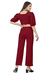 NANDINI FAB Women's Two Piece Top and plazzo set Short Jumpsuit Dress In Solid Colours (Maroon, S)-thumb2