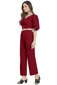 NANDINI FAB Women's Two Piece Top and plazzo set Short Jumpsuit Dress In Solid Colours (Maroon, S)-thumb1