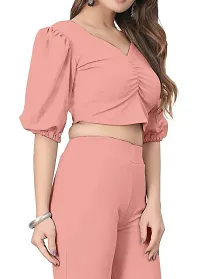 NANDINI FAB Women's Two Piece Top and plazzo set Short Jumpsuit Dress In Solid Colours (Peach, L)-thumb3