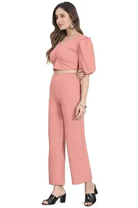 NANDINI FAB Women's Two Piece Top and plazzo set Short Jumpsuit Dress In Solid Colours (Peach, L)-thumb1