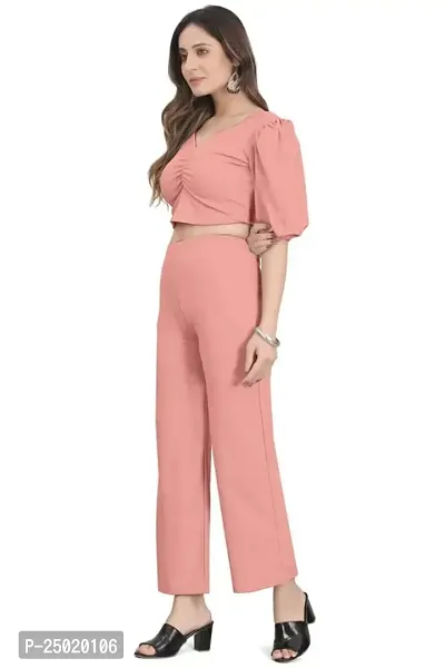 NANDINI FAB Women's Two Piece Top and plazzo set Short Jumpsuit Dress In Solid Colours (Peach, L)-thumb2