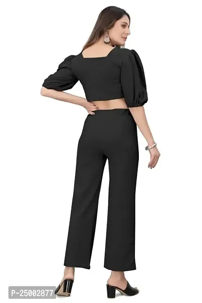 NANDINI FAB Women's Two Piece Top and plazzo set Short Jumpsuit Dress In Solid Colours (Black, L)-thumb3