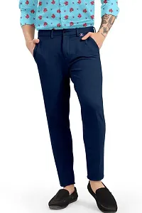 NANDINI FAB Solid Polyster Men's Casual Pant, Tapered Fit, Mid Rise, Ankle Length Multi-Pocket Stretchable s for Men, Trousers (Blue, 28)-thumb1