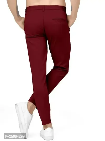 NANDINI FAB Solid Polyster Men's Casual Pant, Tapered Fit, Mid Rise, Ankle Length Multi-Pocket Stretchable s for Men, Trousers (Maroon, 34)-thumb0