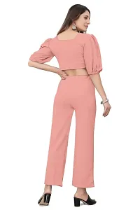 NANDINI FAB Women's Two Piece Top and plazzo set Short Jumpsuit Dress In Solid Colours (Peach, L)-thumb2