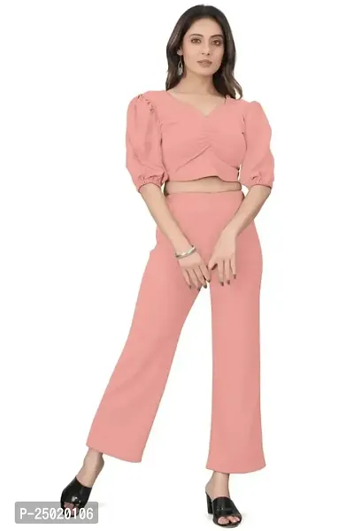 NANDINI FAB Women's Two Piece Top and plazzo set Short Jumpsuit Dress In Solid Colours (Peach, L)-thumb0