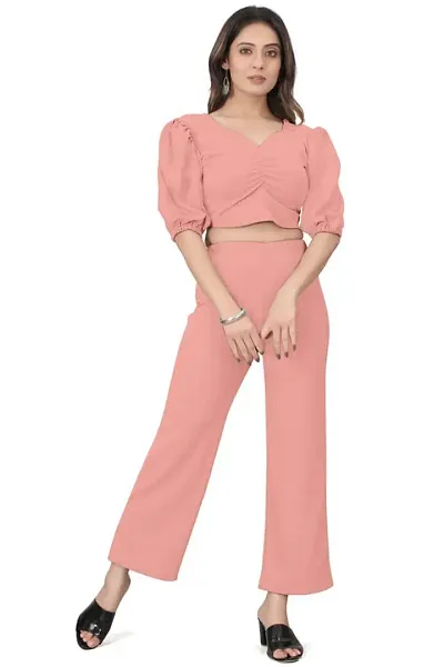 NANDINI FAB Women's Two Piece Top and plazzo set Short Jumpsuit Dress In Solid Colours (Peach, L)