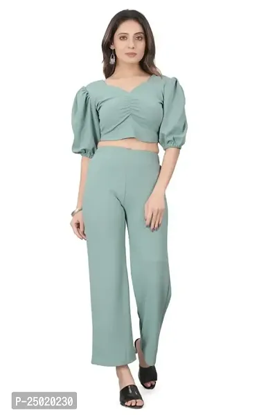NANDINI FAB Women's Two Piece Top and plazzo set Short Jumpsuit Dress In Solid Colours (Mint Green, XL)-thumb0