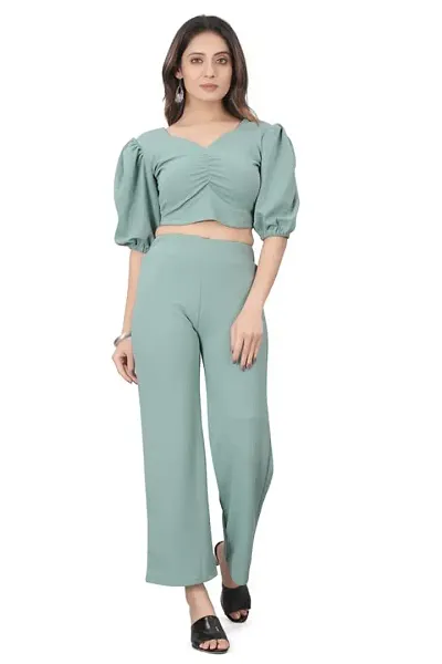 NANDINI FAB Women's Two Piece Top and plazzo set Short Jumpsuit Dress In Solid Colours (Mint Green, XL)