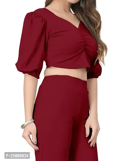 NANDINI FAB Women's Two Piece Top and plazzo set Short Jumpsuit Dress In Solid Colours (Maroon, S)-thumb4