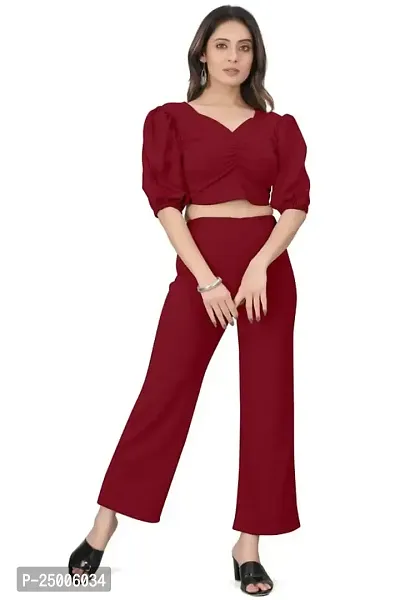 NANDINI FAB Women's Two Piece Top and plazzo set Short Jumpsuit Dress In Solid Colours (Maroon, S)-thumb0