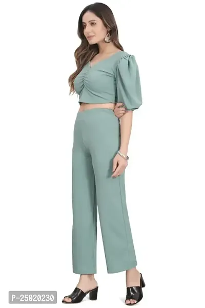 NANDINI FAB Women's Two Piece Top and plazzo set Short Jumpsuit Dress In Solid Colours (Mint Green, XL)-thumb2