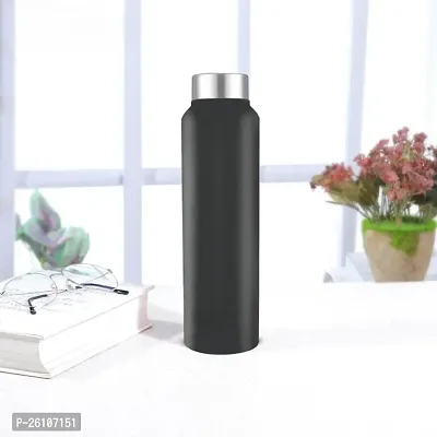 Stainless Steel Fridge Water Bottle for office/Gym/School 100% Leakproof, Portable, 1L Capacity, Matt Black, BPA Free Steel  Cap, 1 (Set of 1)-thumb0