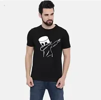 Classic Black Cotton Blend Printed Round Neck Tees For Men-thumb3