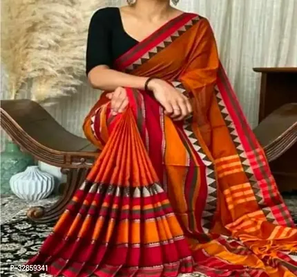 Stylish Multicoloured Cotton Saree With Blouse Piece For Women-thumb0