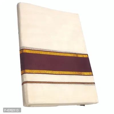 MAT Brand Mens Fashion Ethnic Wear Cotton Kasavu Mundu | Kasavu Kattikara Dhoti For Men with Gold Zari - 4.00 Meters