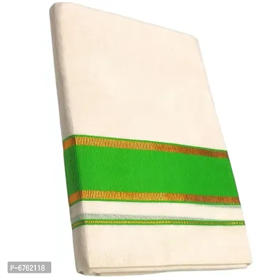 MAT Brand Mens Fashion Ethnic Wear Cotton Kasavu Mundu | Kasavu Kattikara Dhoti For Men with Gold Zari - 4.00 Meters