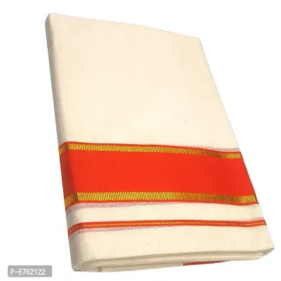 MAT Brand Mens Fashion Ethnic Wear Cotton Kasavu Mundu | Kasavu Kattikara Dhoti For Men with Gold Zari - 4.00 Meters