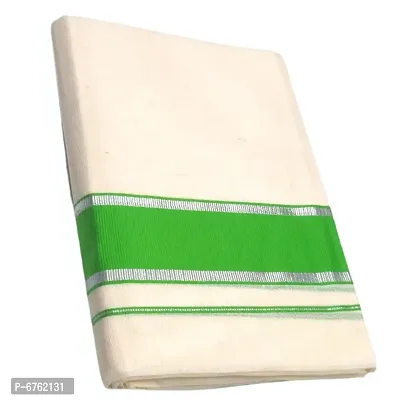 MAT Brand Mens Fashion Ethnic Wear Cotton Kasavu Mundu | Kasavu Kattikara Dhoti For Men with Silver Zari - 4.00 Meters