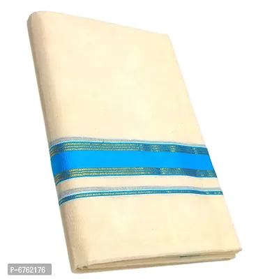 MAT Brand Mens Fashion Ethnic Wear Cotton Kasavu Mundu | Kasavu Kattikara Dhoti For Men with Gold Zari - 4.00 Meters