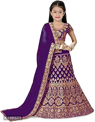 Kids Girls Lehenga Cholis  Embroidered Lehenga, Choli and Dupatta Set .{Pack Of 1}